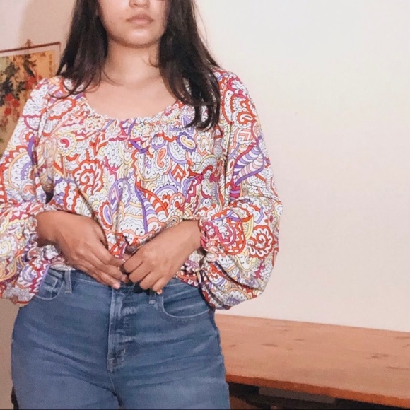 Sunny Leigh Boho Colorful Paisley LSleeve Blouse M - Picture 13 of 13